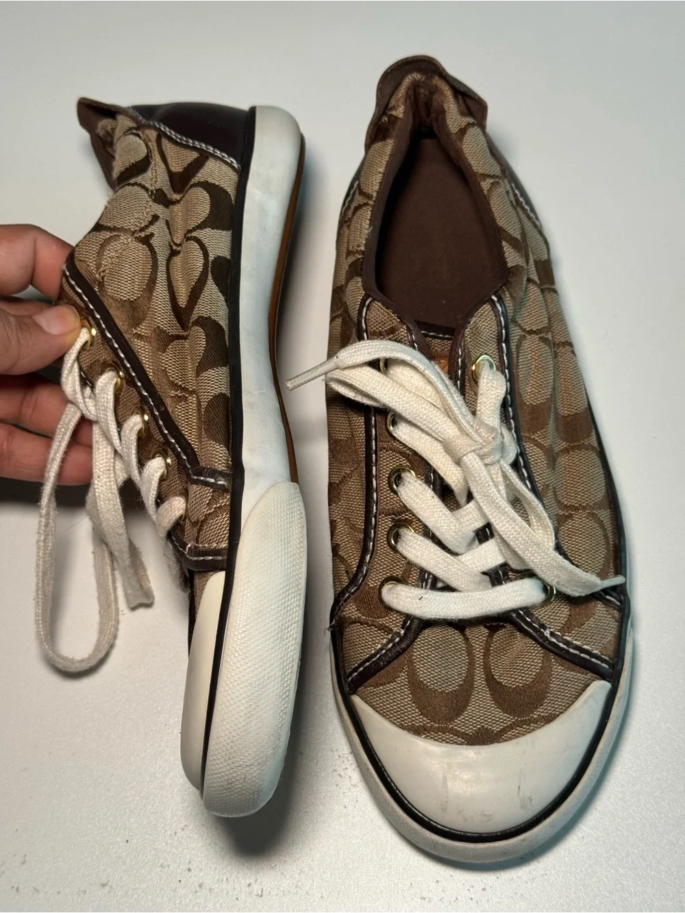 COACH Brown Signature Canvas Sneaker with Cream Laces size 8